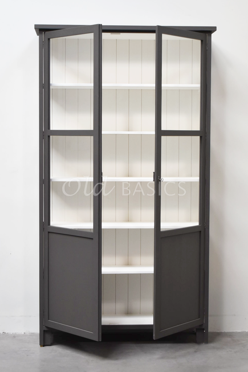 Detail van Vitrinekast Tinca, 2 deuren, RAL7022, grijs, materiaal hout